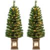 imageGoplus 4ft PreLit Christmas Tree for Entrances Artificial Potted Xmas Tree with 100 LED Lights Timer 3 Lighting Modes 116 Branch Tips Pine Needles Antique Urn Base Porch Indoor Holiday DecorPvc Tree