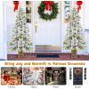 imageGoplus 4ft PreLit Christmas Tree for Entrances Artificial Potted Xmas Tree with 100 LED Lights Timer 3 Lighting Modes 116 Branch Tips Pine Needles Antique Urn Base Porch Indoor Holiday DecorSnowy