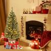 imageGoplus 4ft PreLit Christmas Tree for Entrances Artificial Potted Xmas Tree with 100 LED Lights Timer 3 Lighting Modes 116 Branch Tips Pine Needles Antique Urn Base Porch Indoor Holiday DecorPine Needle Tree
