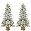 imageGoplus 4ft PreLit Christmas Tree for Entrances Artificial Potted Xmas Tree with 100 LED Lights Timer 3 Lighting Modes 116 Branch Tips Pine Needles Antique Urn Base Porch Indoor Holiday DecorSnowy