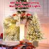 imageGoplus 4ft PreLit Christmas Tree for Entrances Artificial Potted Xmas Tree with 100 LED Lights Timer 3 Lighting Modes 116 Branch Tips Pine Needles Antique Urn Base Porch Indoor Holiday DecorSnowy Prelit