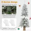 imageGoplus 4ft PreLit Christmas Tree for Entrances Artificial Potted Xmas Tree with 100 LED Lights Timer 3 Lighting Modes 116 Branch Tips Pine Needles Antique Urn Base Porch Indoor Holiday DecorSnowy