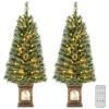 imageGoplus 4ft PreLit Christmas Tree for Entrances Artificial Potted Xmas Tree with 100 LED Lights Timer 3 Lighting Modes 116 Branch Tips Pine Needles Antique Urn Base Porch Indoor Holiday DecorPine Needle Tree