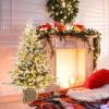 imageGoplus 4ft PreLit Christmas Tree for Entrances Artificial Potted Xmas Tree with 100 LED Lights Timer 3 Lighting Modes 116 Branch Tips Pine Needles Antique Urn Base Porch Indoor Holiday DecorSnowy Prelit