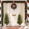 imageGoplus 4ft PreLit Christmas Tree for Entrances Artificial Potted Xmas Tree with 100 LED Lights Timer 3 Lighting Modes 116 Branch Tips Pine Needles Antique Urn Base Porch Indoor Holiday DecorPvc Tree