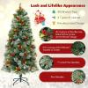 imageGoplus 5ft PreLit Artificial Christmas Tree Hinged Xmas Tree with 453 PVC ampamp Pine Needles 230 Warm White LED Lights 8 Modes Red Berries Pine Cones Metal Stand Office Home Decoration