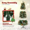 imageGoplus 5ft PreLit Artificial Christmas Tree Hinged Xmas Tree with 453 PVC ampamp Pine Needles 230 Warm White LED Lights 8 Modes Red Berries Pine Cones Metal Stand Office Home Decoration