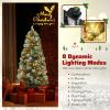 imageGoplus 5ft PreLit Artificial Christmas Tree Hinged Xmas Tree with 453 PVC ampamp Pine Needles 230 Warm White LED Lights 8 Modes Red Berries Pine Cones Metal Stand Office Home Decoration