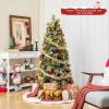imageGoplus 5ft PreLit Artificial Christmas Tree Hinged Xmas Tree with 453 PVC ampamp Pine Needles 230 Warm White LED Lights 8 Modes Red Berries Pine Cones Metal Stand Office Home Decoration