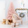 imageGoplus 6FT Pink Prelit Christmas Tree Hinged Snow Flocked Artificial Xmas Tree with 808 Branch Tips 8 Lighting Modes ampamp 350 MultiColor LED Lights Seasonal Holiday Decoration for Office HomePink