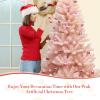 imageGoplus 6FT Pink Prelit Christmas Tree Hinged Snow Flocked Artificial Xmas Tree with 808 Branch Tips 8 Lighting Modes ampamp 350 MultiColor LED Lights Seasonal Holiday Decoration for Office HomePink