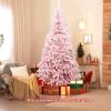 imageGoplus 6FT Pink Prelit Christmas Tree Hinged Snow Flocked Artificial Xmas Tree with 808 Branch Tips 8 Lighting Modes ampamp 350 MultiColor LED Lights Seasonal Holiday Decoration for Office HomePinkwarm White