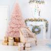 imageGoplus 6FT Pink Prelit Christmas Tree Hinged Snow Flocked Artificial Xmas Tree with 808 Branch Tips 8 Lighting Modes ampamp 350 MultiColor LED Lights Seasonal Holiday Decoration for Office HomePink