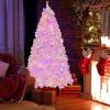 imageGoplus 6FT Pink Prelit Christmas Tree Hinged Snow Flocked Artificial Xmas Tree with 808 Branch Tips 8 Lighting Modes ampamp 350 MultiColor LED Lights Seasonal Holiday Decoration for Office HomePinkmulticolor