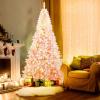 imageGoplus 6FT Pink Prelit Christmas Tree Hinged Snow Flocked Artificial Xmas Tree with 808 Branch Tips 8 Lighting Modes ampamp 350 MultiColor LED Lights Seasonal Holiday Decoration for Office HomePinkwarm White
