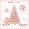 imageGoplus 6FT Pink Prelit Christmas Tree Hinged Snow Flocked Artificial Xmas Tree with 808 Branch Tips 8 Lighting Modes ampamp 350 MultiColor LED Lights Seasonal Holiday Decoration for Office HomePink
