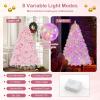 imageGoplus 6FT Pink Prelit Christmas Tree Hinged Snow Flocked Artificial Xmas Tree with 808 Branch Tips 8 Lighting Modes ampamp 350 MultiColor LED Lights Seasonal Holiday Decoration for Office HomePinkmulticolor