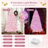 imageGoplus 6FT Pink Prelit Christmas Tree Hinged Snow Flocked Artificial Xmas Tree with 808 Branch Tips 8 Lighting Modes ampamp 350 MultiColor LED Lights Seasonal Holiday Decoration for Office HomePinkmulticolor