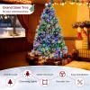 imageGoplus 6ft PreLit Artificial Christmas Tree Hinged Xmas Tree with 11 Lighting Modes 350 LED Lights 747 Branch Tips Pine Needles 55 Pine Cones ampamp 55 Red Berries for Office Home Decor7ft