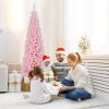imageGoplus 7 FT Blue Gradient Snow Flocked Christmas Tree Artificial Unlit Hinged Xmas Full Tree with 725 Lush Branch Tips Foldable Metal Stand for Seasonal Home Office Party DecorationPinkpencil Tree