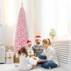 imageGoplus 7 FT Blue Gradient Snow Flocked Christmas Tree Artificial Unlit Hinged Xmas Full Tree with 725 Lush Branch Tips Foldable Metal Stand for Seasonal Home Office Party DecorationPinkpencil Tree