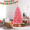 imageGoplus 7 FT Blue Gradient Snow Flocked Christmas Tree Artificial Unlit Hinged Xmas Full Tree with 725 Lush Branch Tips Foldable Metal Stand for Seasonal Home Office Party DecorationPink