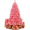imageGoplus 7 FT Blue Gradient Snow Flocked Christmas Tree Artificial Unlit Hinged Xmas Full Tree with 725 Lush Branch Tips Foldable Metal Stand for Seasonal Home Office Party DecorationPink
