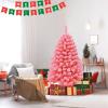 imageGoplus 7 FT Blue Gradient Snow Flocked Christmas Tree Artificial Unlit Hinged Xmas Full Tree with 725 Lush Branch Tips Foldable Metal Stand for Seasonal Home Office Party DecorationPink