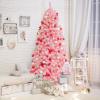 imageGoplus 7 FT Blue Gradient Snow Flocked Christmas Tree Artificial Unlit Hinged Xmas Full Tree with 725 Lush Branch Tips Foldable Metal Stand for Seasonal Home Office Party DecorationPink