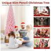imageGoplus 7 FT Blue Gradient Snow Flocked Christmas Tree Artificial Unlit Hinged Xmas Full Tree with 725 Lush Branch Tips Foldable Metal Stand for Seasonal Home Office Party DecorationPinkpencil Tree