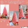 imageGoplus 7 FT Blue Gradient Snow Flocked Christmas Tree Artificial Unlit Hinged Xmas Full Tree with 725 Lush Branch Tips Foldable Metal Stand for Seasonal Home Office Party DecorationPink