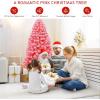 imageGoplus 7 FT Blue Gradient Snow Flocked Christmas Tree Artificial Unlit Hinged Xmas Full Tree with 725 Lush Branch Tips Foldable Metal Stand for Seasonal Home Office Party DecorationPink