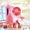 imageGoplus 7 FT Blue Gradient Snow Flocked Christmas Tree Artificial Unlit Hinged Xmas Full Tree with 725 Lush Branch Tips Foldable Metal Stand for Seasonal Home Office Party DecorationPink