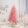 imageGoplus 7 FT Blue Gradient Snow Flocked Christmas Tree Artificial Unlit Hinged Xmas Full Tree with 725 Lush Branch Tips Foldable Metal Stand for Seasonal Home Office Party DecorationPink