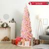 imageGoplus 7 FT Blue Gradient Snow Flocked Christmas Tree Artificial Unlit Hinged Xmas Full Tree with 725 Lush Branch Tips Foldable Metal Stand for Seasonal Home Office Party DecorationPinkpencil Tree