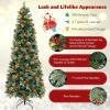 imageGoplus 75ft PreLit Artificial Christmas Tree Hinged Xmas Tree with 1096 PVC ampamp Pine Needles 460 Warm White LED Lights 8 Modes Red Berries Pine Cones Metal Stand Office Home Decoration
