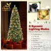 imageGoplus 75ft PreLit Artificial Christmas Tree Hinged Xmas Tree with 1096 PVC ampamp Pine Needles 460 Warm White LED Lights 8 Modes Red Berries Pine Cones Metal Stand Office Home Decoration