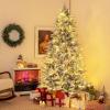 imageGoplus 7ft PreLit Snow Flocked Christmas Tree Artificial Hinged Full Xmas Tree with 350 Multicolored LED Lights 8 Lighting Modes 1164 PVC ampamp PE Tips Lighted Fake Christmas Tree for Office HomeWarm White