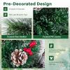 imageGoplus 7ft Prelit Fiber Optic Christmas Tree Artificial Snowy Xmas Tree with 76 Cool White LED Lights 8 Modes 270 PVC Leaves ampamp Pine Needles Pine Cones Red Berries Office Home Holiday DecorationWarm White