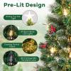 imageGoplus 7ft Prelit Fiber Optic Christmas Tree Artificial Snowy Xmas Tree with 76 Cool White LED Lights 8 Modes 270 PVC Leaves ampamp Pine Needles Pine Cones Red Berries Office Home Holiday DecorationWarm White