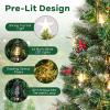 imageGoplus 7ft Prelit Fiber Optic Christmas Tree Artificial Snowy Xmas Tree with 76 Cool White LED Lights 8 Modes 270 PVC Leaves ampamp Pine Needles Pine Cones Red Berries Office Home Holiday DecorationWarm White