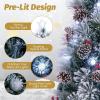 imageGoplus 7ft Prelit Fiber Optic Christmas Tree Artificial Snowy Xmas Tree with 76 Cool White LED Lights 8 Modes 270 PVC Leaves ampamp Pine Needles Pine Cones Red Berries Office Home Holiday DecorationCool White