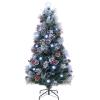 imageGoplus 7ft Prelit Fiber Optic Christmas Tree Artificial Snowy Xmas Tree with 76 Cool White LED Lights 8 Modes 270 PVC Leaves ampamp Pine Needles Pine Cones Red Berries Office Home Holiday DecorationCool White