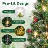 imageGoplus 7ft Prelit Fiber Optic Christmas Tree Artificial Snowy Xmas Tree with 76 Cool White LED Lights 8 Modes 270 PVC Leaves ampamp Pine Needles Pine Cones Red Berries Office Home Holiday DecorationWarm White