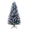 imageGoplus 7ft Prelit Fiber Optic Christmas Tree Artificial Snowy Xmas Tree with 76 Cool White LED Lights 8 Modes 270 PVC Leaves ampamp Pine Needles Pine Cones Red Berries Office Home Holiday DecorationCool White