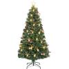 imageGoplus 7ft Prelit Fiber Optic Christmas Tree Artificial Snowy Xmas Tree with 76 Cool White LED Lights 8 Modes 270 PVC Leaves ampamp Pine Needles Pine Cones Red Berries Office Home Holiday DecorationWarm White