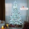 imageGoplus 8ft PreLit Snow Flocked Christmas Tree Artificial Hinged Xmas Tree with 1447 PVC ampamp PE Tips 800 Cool White LED Lights 3 Modes 2 Brightness Timer Remote Control Home Office DecorationCool White