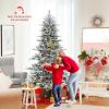 imageGoplus 8ft PreLit Snow Flocked Christmas Tree Artificial Hinged Xmas Tree with 1447 PVC ampamp PE Tips 800 Cool White LED Lights 3 Modes 2 Brightness Timer Remote Control Home Office DecorationCool White