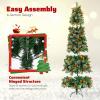 imageGoplus 9ft PreLit Artificial Christmas Tree Hinged Xmas Tree with 1416 PVC ampamp Pine Needles 560 Warm White LED Lights 8 Modes Red Berries Pine Cones Metal Stand Office Home Decoration