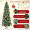 imageGoplus 9ft PreLit Artificial Christmas Tree Hinged Xmas Tree with 1416 PVC ampamp Pine Needles 560 Warm White LED Lights 8 Modes Red Berries Pine Cones Metal Stand Office Home Decoration